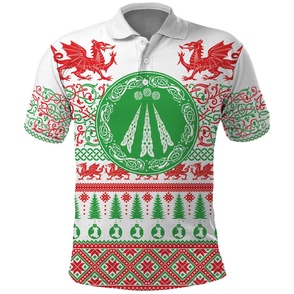 Welsh Christmas Polo Shirt Awen and Celtics Culture with Xmas Elements - Wonder Print Shop