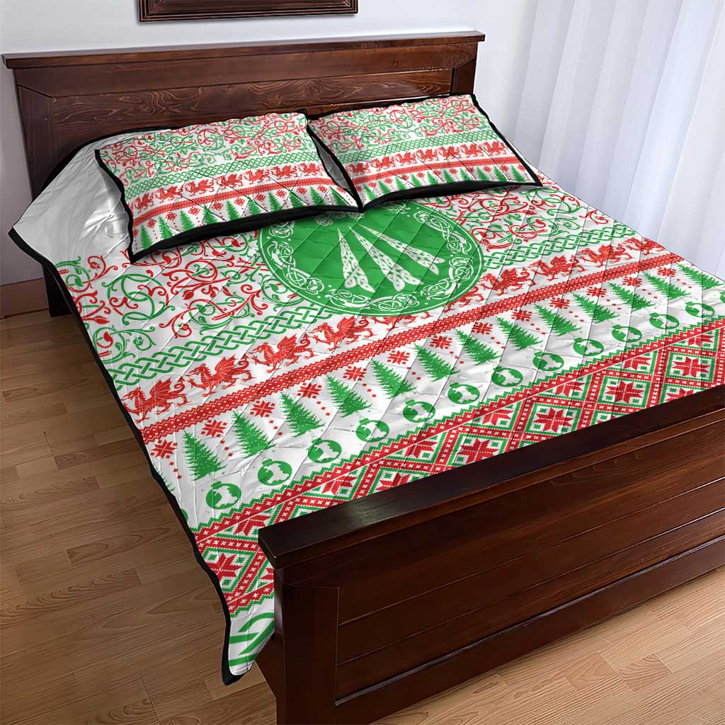 Welsh Christmas Quilt Bed Set Awen and Celtics Culture with Xmas Elements - Wonder Print Shop