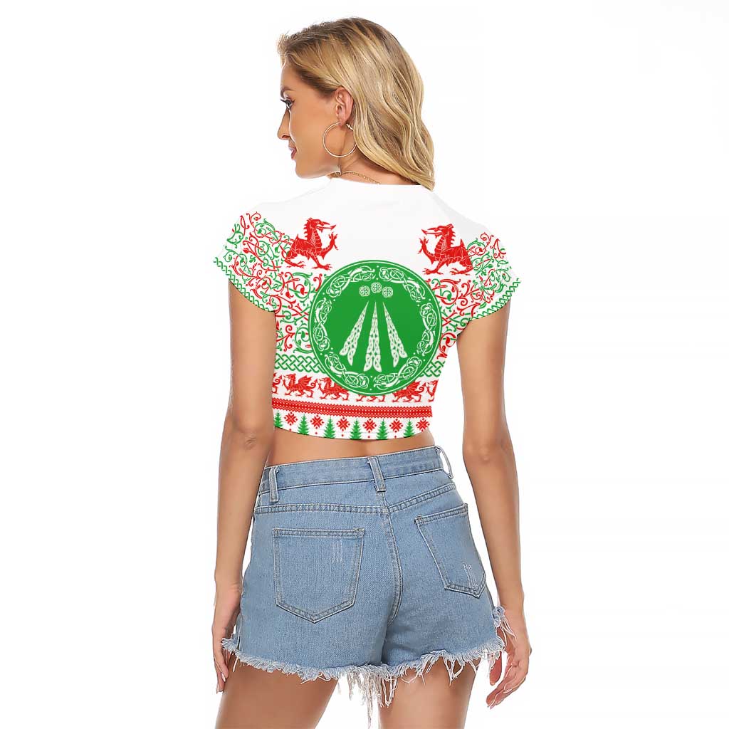 Welsh Christmas Raglan Cropped T Shirt Awen and Celtics Culture with Xmas Elements - Wonder Print Shop
