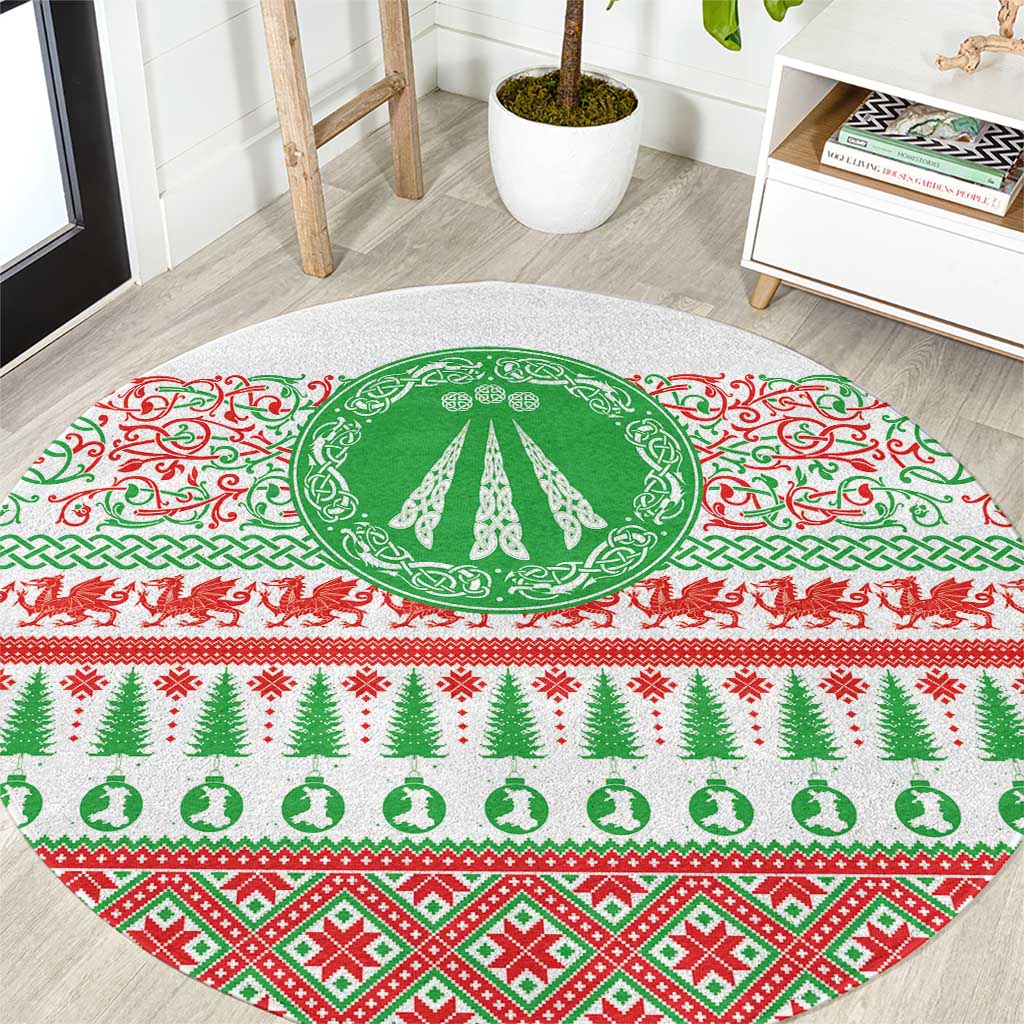 Welsh Christmas Round Carpet Awen and Celtics Culture with Xmas Elements - Wonder Print Shop