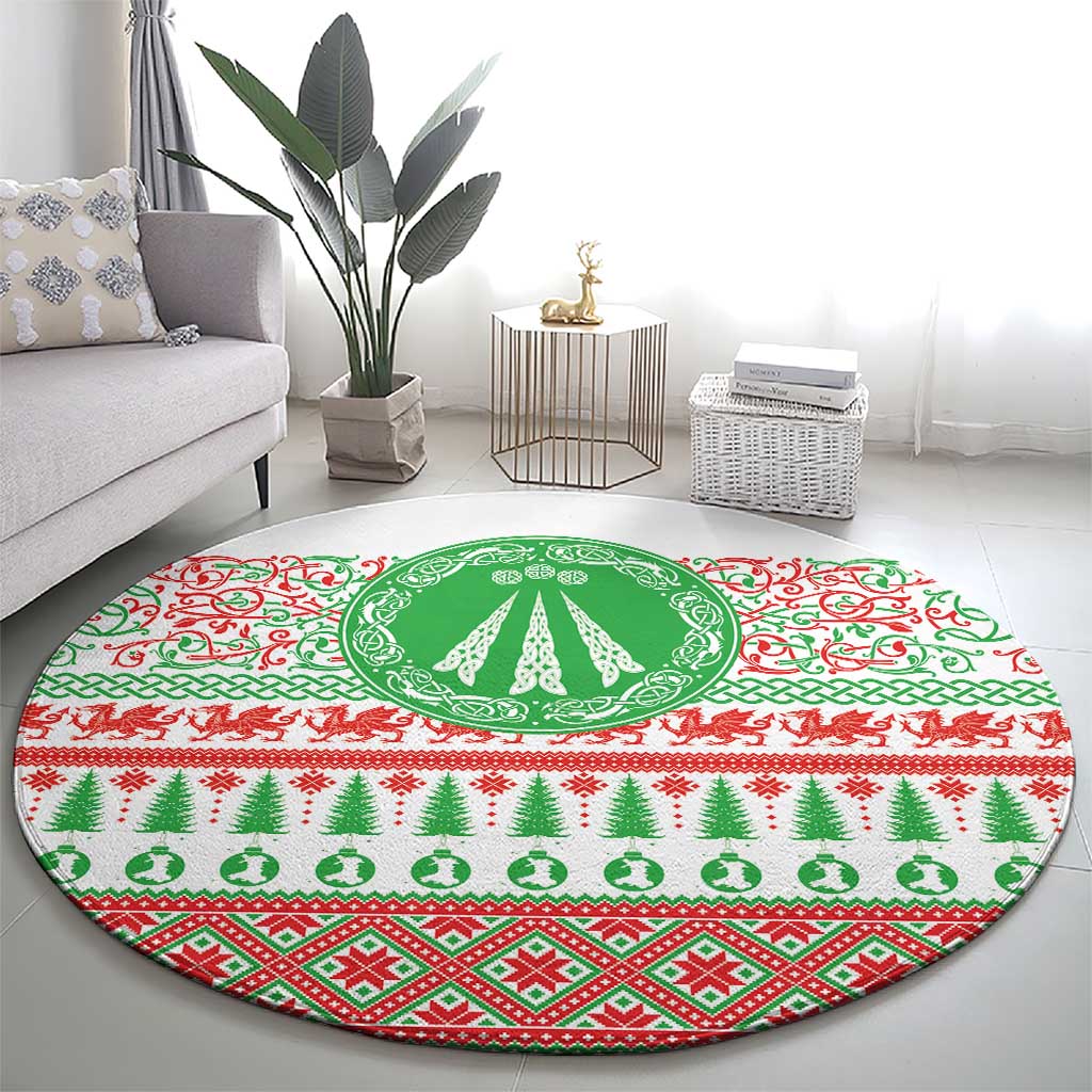 Welsh Christmas Round Carpet Awen and Celtics Culture with Xmas Elements - Wonder Print Shop