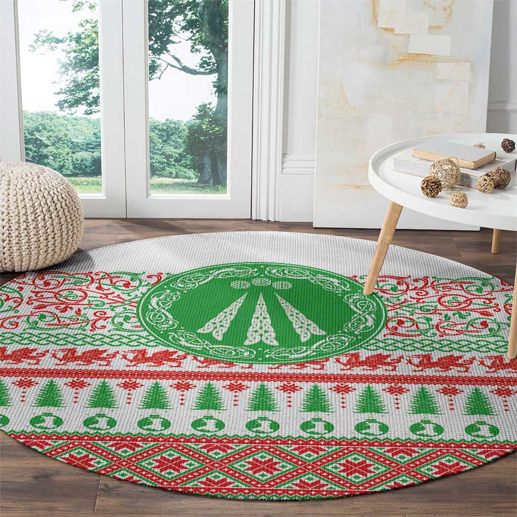 Welsh Christmas Round Carpet Awen and Celtics Culture with Xmas Elements - Wonder Print Shop