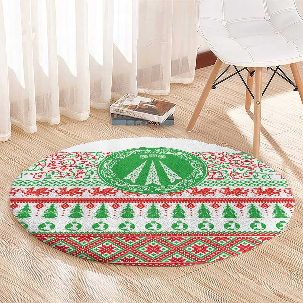 Welsh Christmas Round Carpet Awen and Celtics Culture with Xmas Elements - Wonder Print Shop