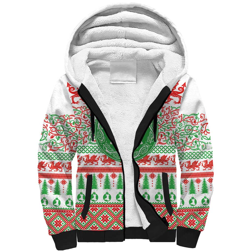 Welsh Christmas Sherpa Hoodie Awen and Celtics Culture with Xmas Elements - Wonder Print Shop