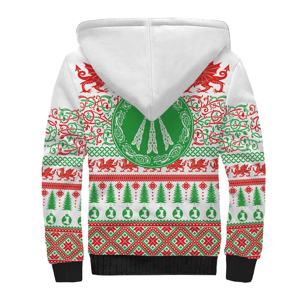 Welsh Christmas Sherpa Hoodie Awen and Celtics Culture with Xmas Elements - Wonder Print Shop