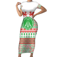 Welsh Christmas Short Sleeve Bodycon Dress Awen and Celtics Culture with Xmas Elements - Wonder Print Shop