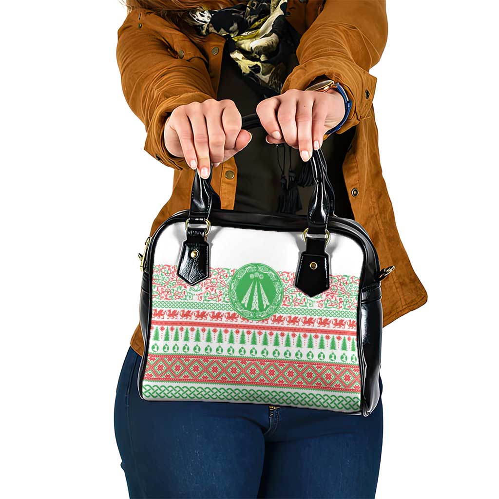 Welsh Christmas Shoulder Handbag Awen and Celtics Culture with Xmas Elements - Wonder Print Shop
