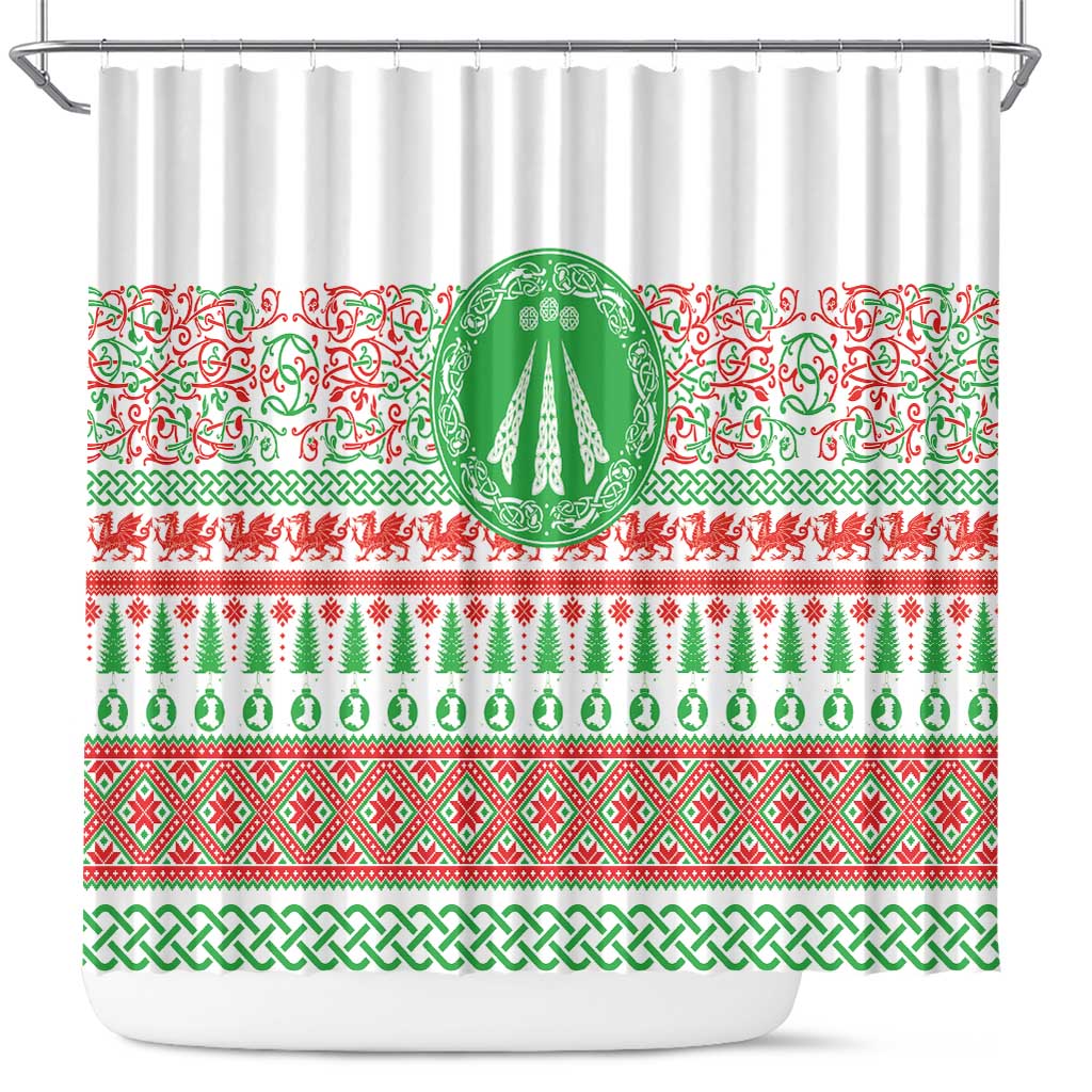 Welsh Christmas Shower Curtain Awen and Celtics Culture with Xmas Elements - Wonder Print Shop