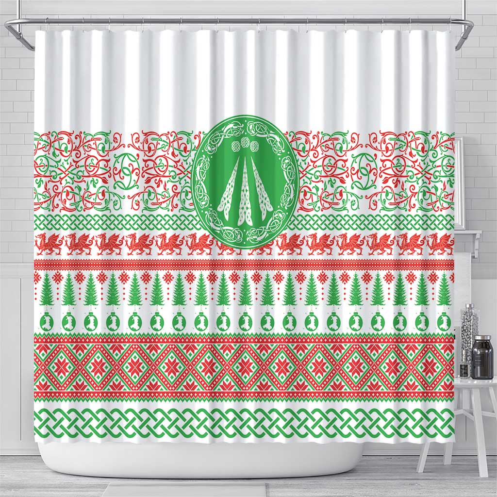 Welsh Christmas Shower Curtain Awen and Celtics Culture with Xmas Elements - Wonder Print Shop