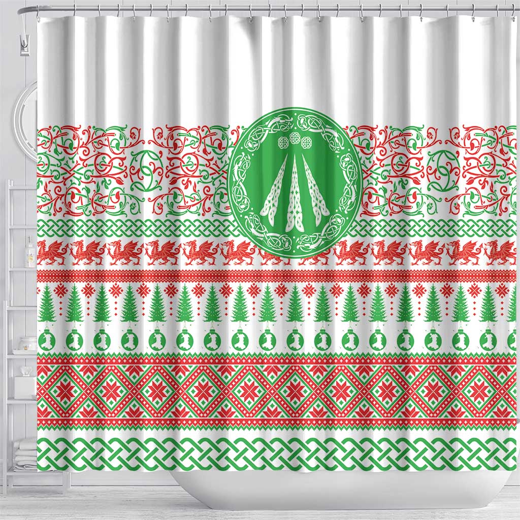 Welsh Christmas Shower Curtain Awen and Celtics Culture with Xmas Elements - Wonder Print Shop