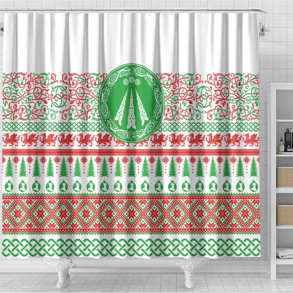 Welsh Christmas Shower Curtain Awen and Celtics Culture with Xmas Elements - Wonder Print Shop