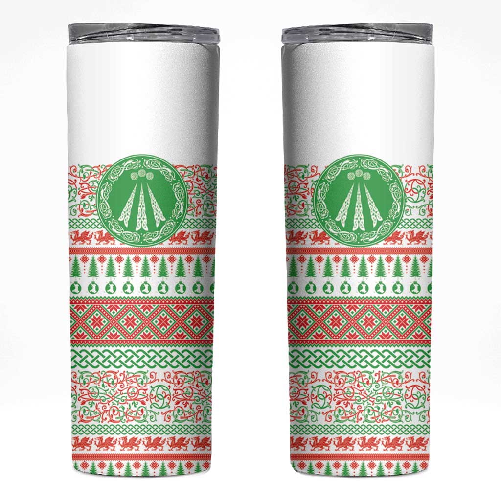 Welsh Christmas Skinny Tumbler Awen and Celtics Culture with Xmas Elements - Wonder Print Shop