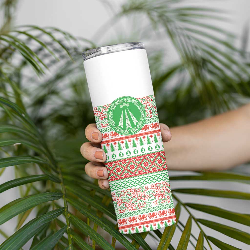 Welsh Christmas Skinny Tumbler Awen and Celtics Culture with Xmas Elements - Wonder Print Shop