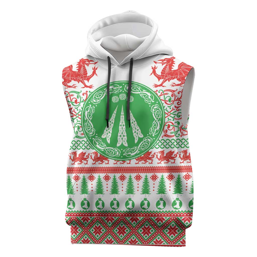 Welsh Christmas Sleeveless Hoodie Awen and Celtics Culture with Xmas Elements - Wonder Print Shop