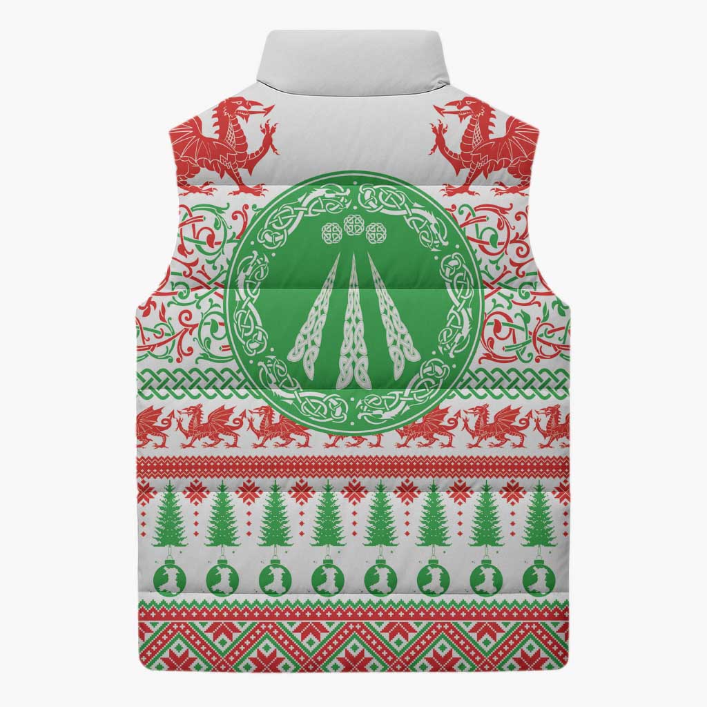 Welsh Christmas Sleeveless Puffer Jacket Awen and Celtics Culture with Xmas Elements - Wonder Print Shop