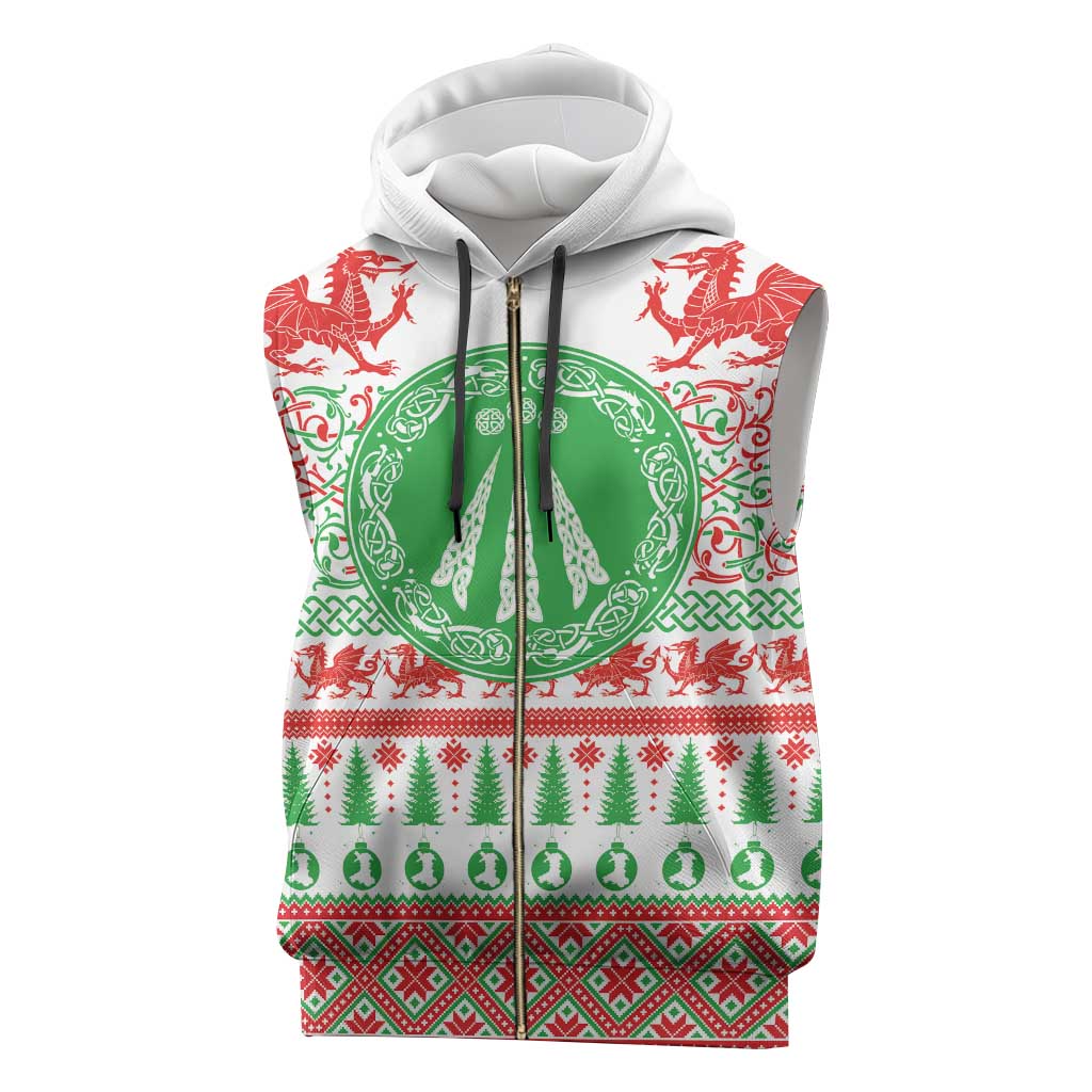 Welsh Christmas Sleeveless Zip Hoodie Awen and Celtics Culture with Xmas Elements - Wonder Print Shop