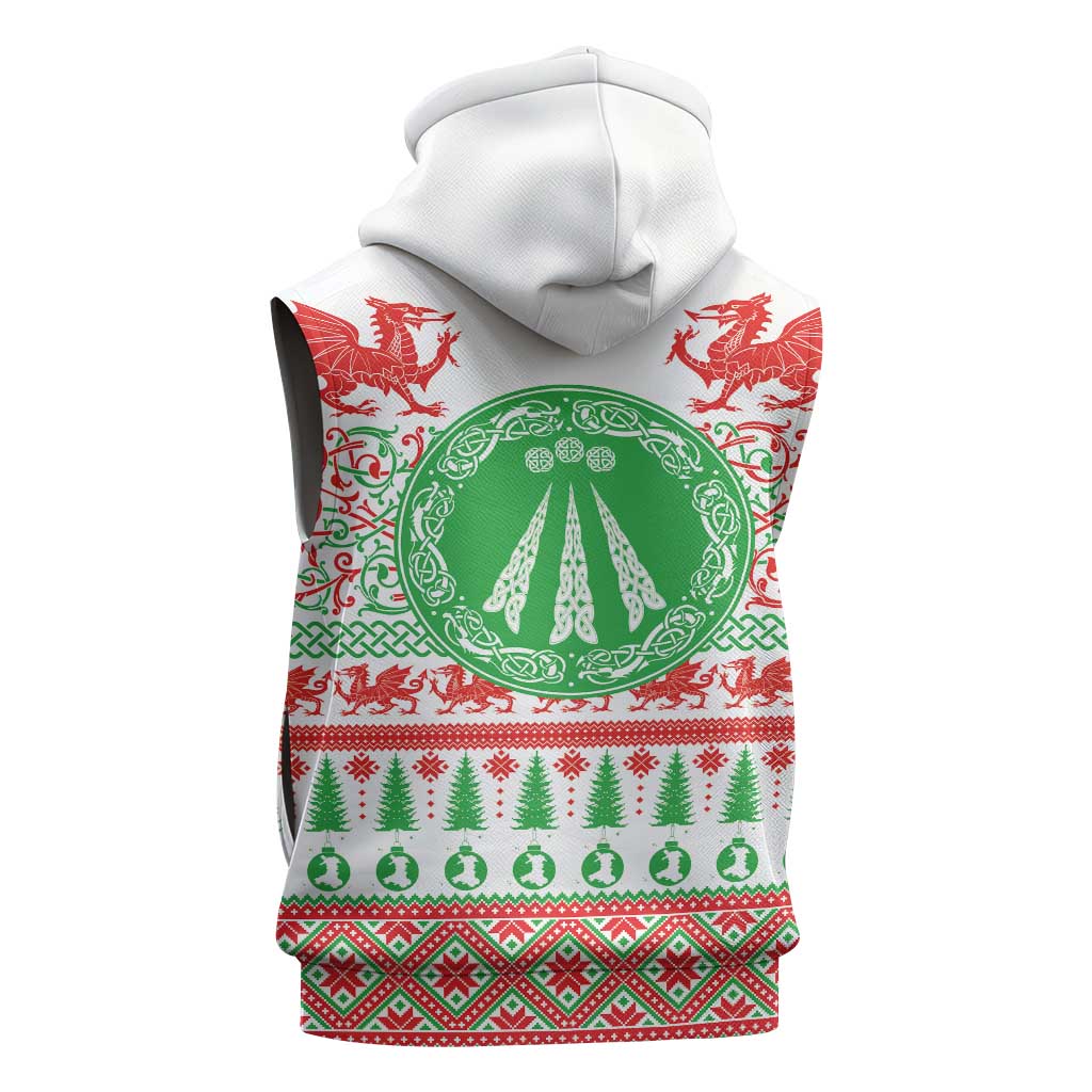 Welsh Christmas Sleeveless Zip Hoodie Awen and Celtics Culture with Xmas Elements - Wonder Print Shop