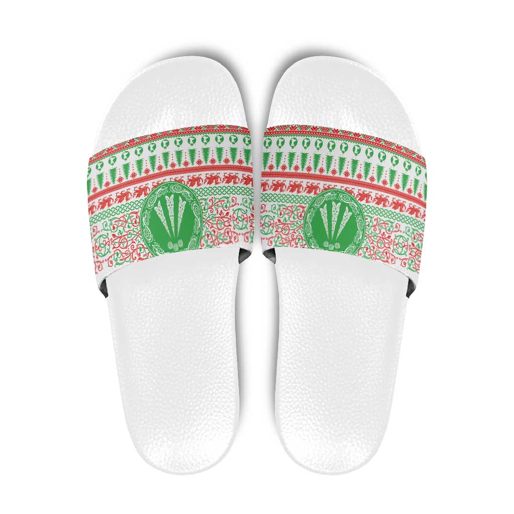 Welsh Christmas Slide Sandals Awen and Celtics Culture with Xmas Elements - Wonder Print Shop
