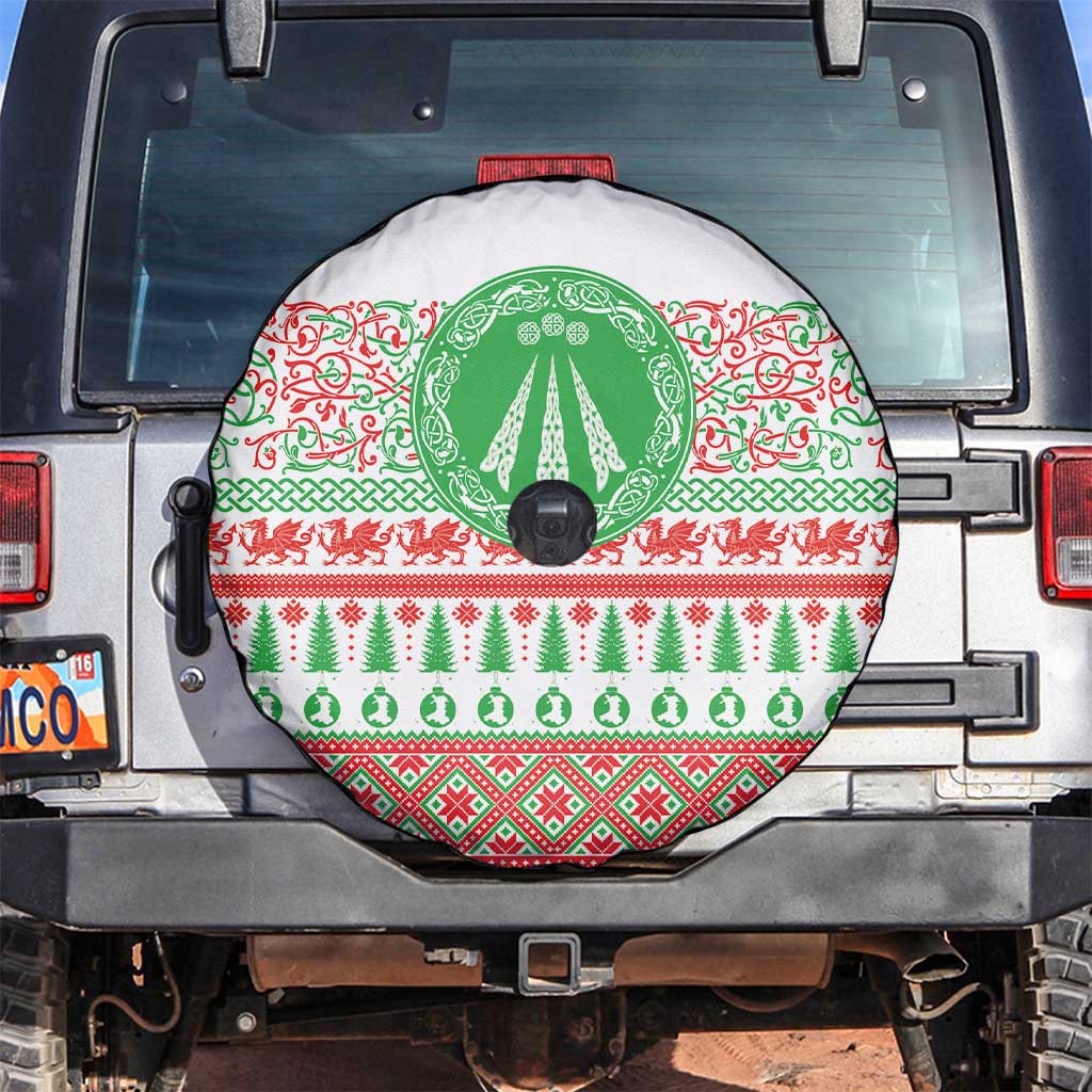 Welsh Christmas Spare Tire Cover Awen and Celtics Culture with Xmas Elements - Wonder Print Shop