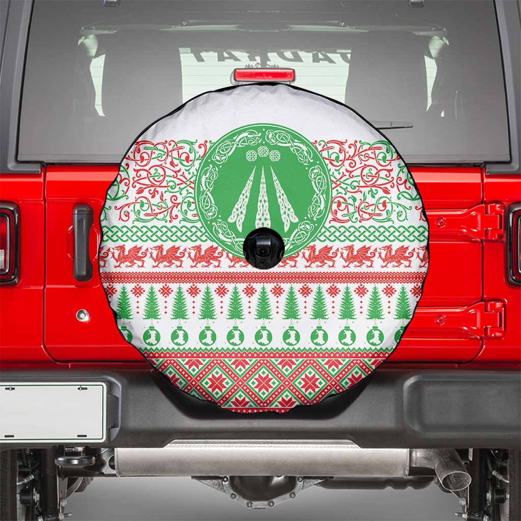 Welsh Christmas Spare Tire Cover Awen and Celtics Culture with Xmas Elements - Wonder Print Shop