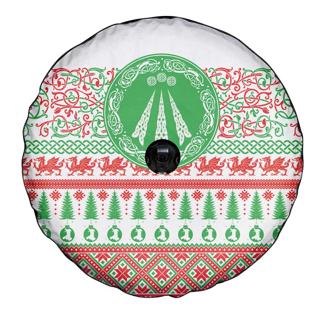 Welsh Christmas Spare Tire Cover Awen and Celtics Culture with Xmas Elements - Wonder Print Shop
