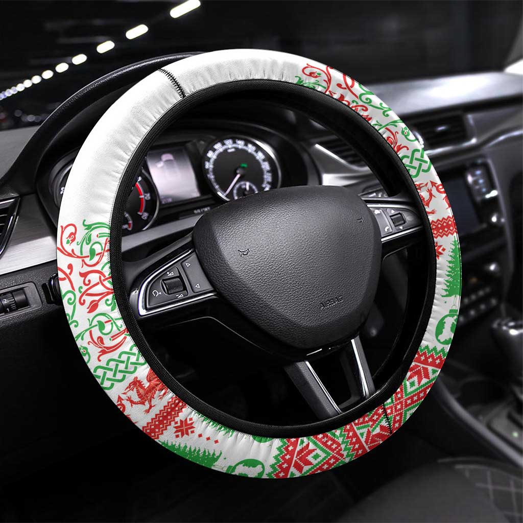 Welsh Christmas Steering Wheel Cover Awen and Celtics Culture with Xmas Elements - Wonder Print Shop