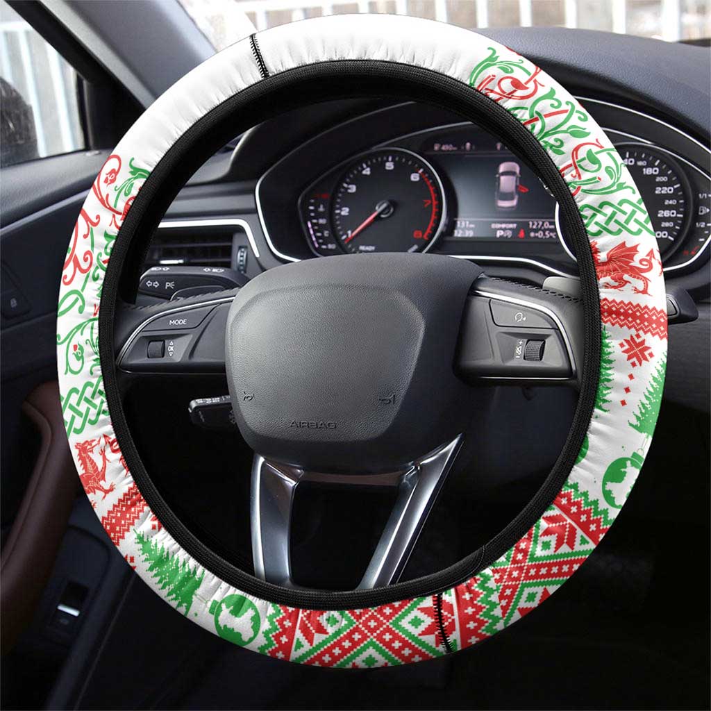 Welsh Christmas Steering Wheel Cover Awen and Celtics Culture with Xmas Elements - Wonder Print Shop