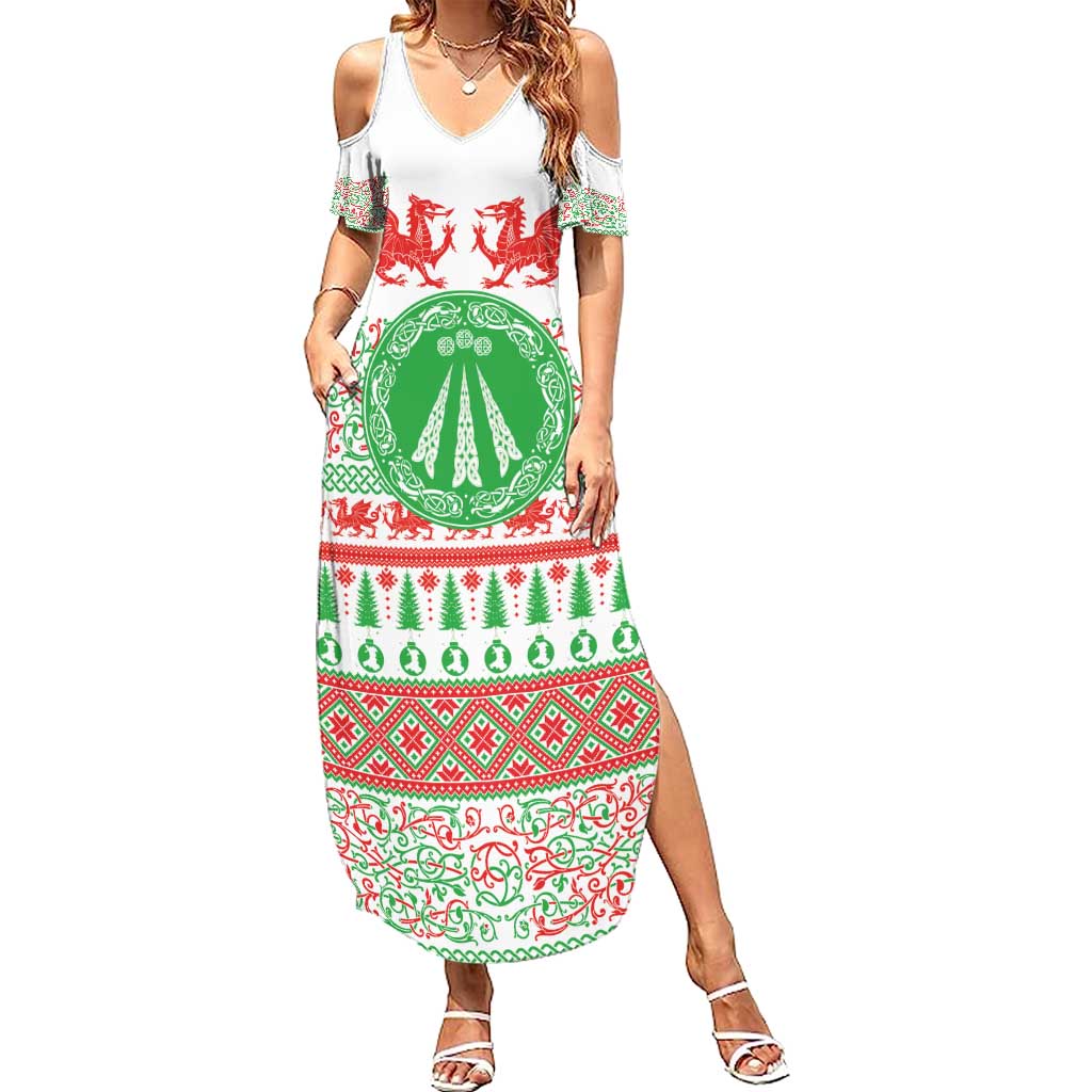 Welsh Christmas Summer Maxi Dress Awen and Celtics Culture with Xmas Elements - Wonder Print Shop
