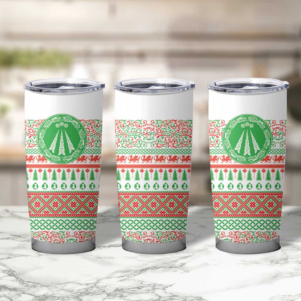 Welsh Christmas Tumbler Cup Awen and Celtics Culture with Xmas Elements - Wonder Print Shop