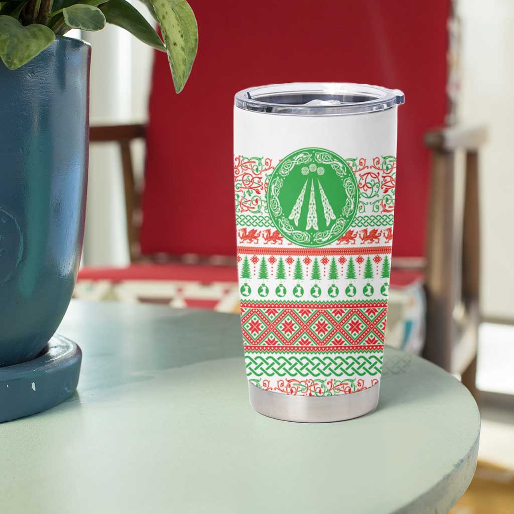 Welsh Christmas Tumbler Cup Awen and Celtics Culture with Xmas Elements - Wonder Print Shop