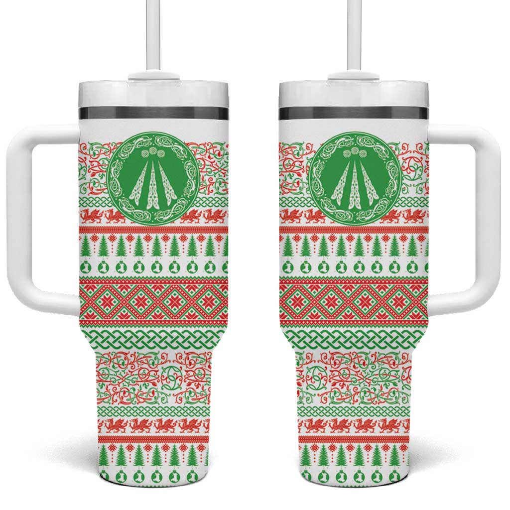 Welsh Christmas Tumbler With Handle Awen and Celtics Culture with Xmas Elements - Wonder Print Shop