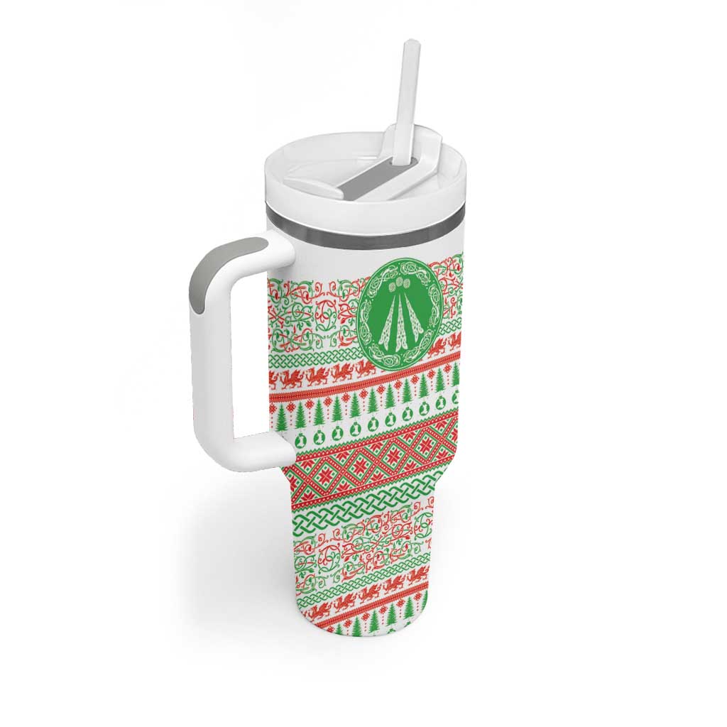 Welsh Christmas Tumbler With Handle Awen and Celtics Culture with Xmas Elements - Wonder Print Shop