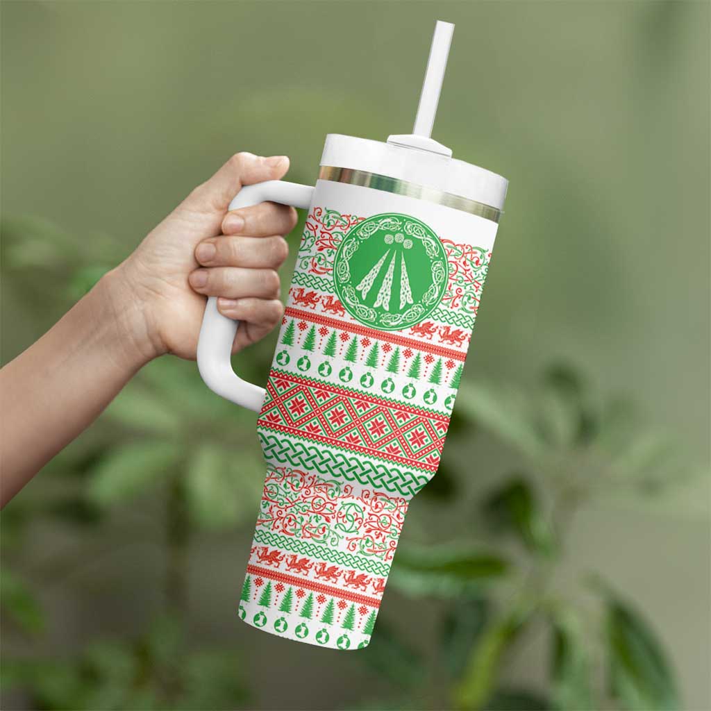 Welsh Christmas Tumbler With Handle Awen and Celtics Culture with Xmas Elements - Wonder Print Shop