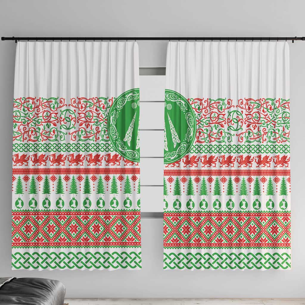 Welsh Christmas Window Curtain Awen and Celtics Culture with Xmas Elements - Wonder Print Shop