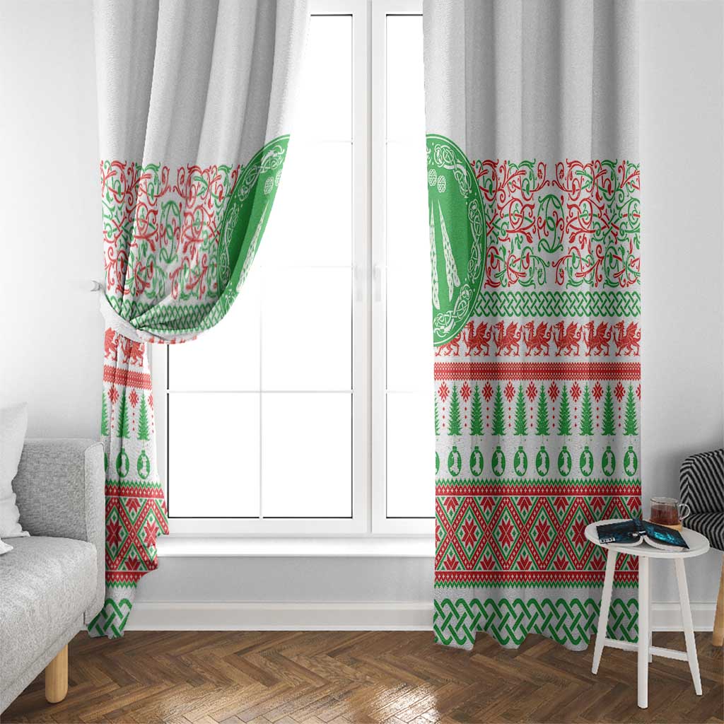 Welsh Christmas Window Curtain Awen and Celtics Culture with Xmas Elements - Wonder Print Shop