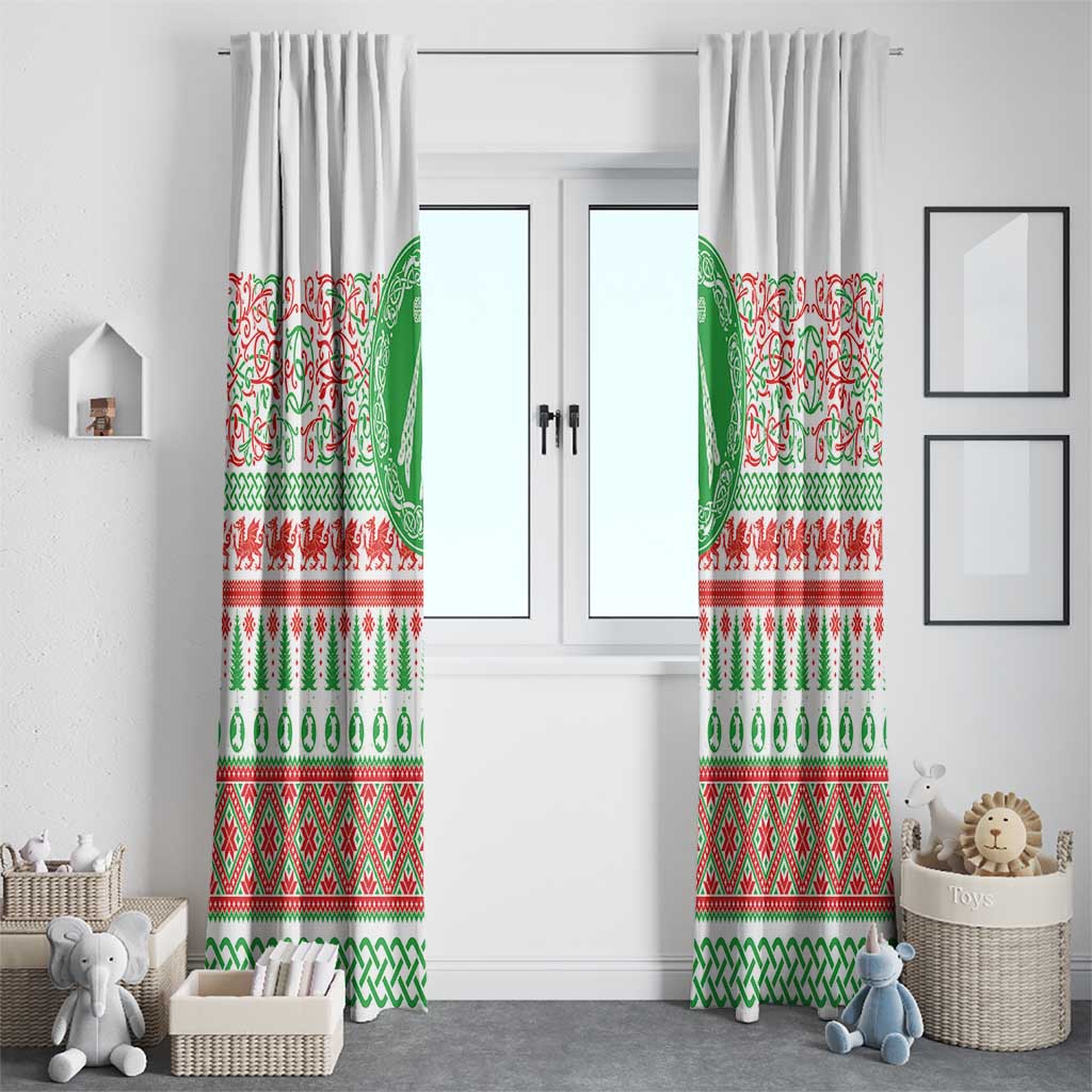 Welsh Christmas Window Curtain Awen and Celtics Culture with Xmas Elements - Wonder Print Shop