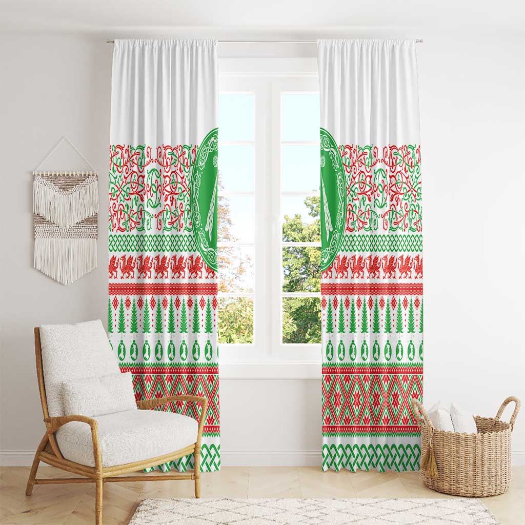 Welsh Christmas Window Curtain Awen and Celtics Culture with Xmas Elements - Wonder Print Shop