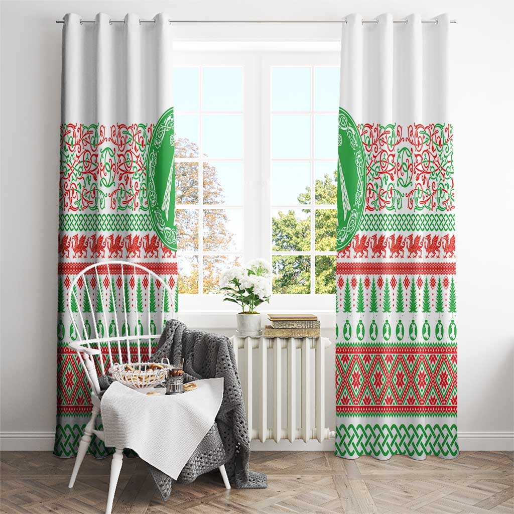 Welsh Christmas Window Curtain Awen and Celtics Culture with Xmas Elements - Wonder Print Shop