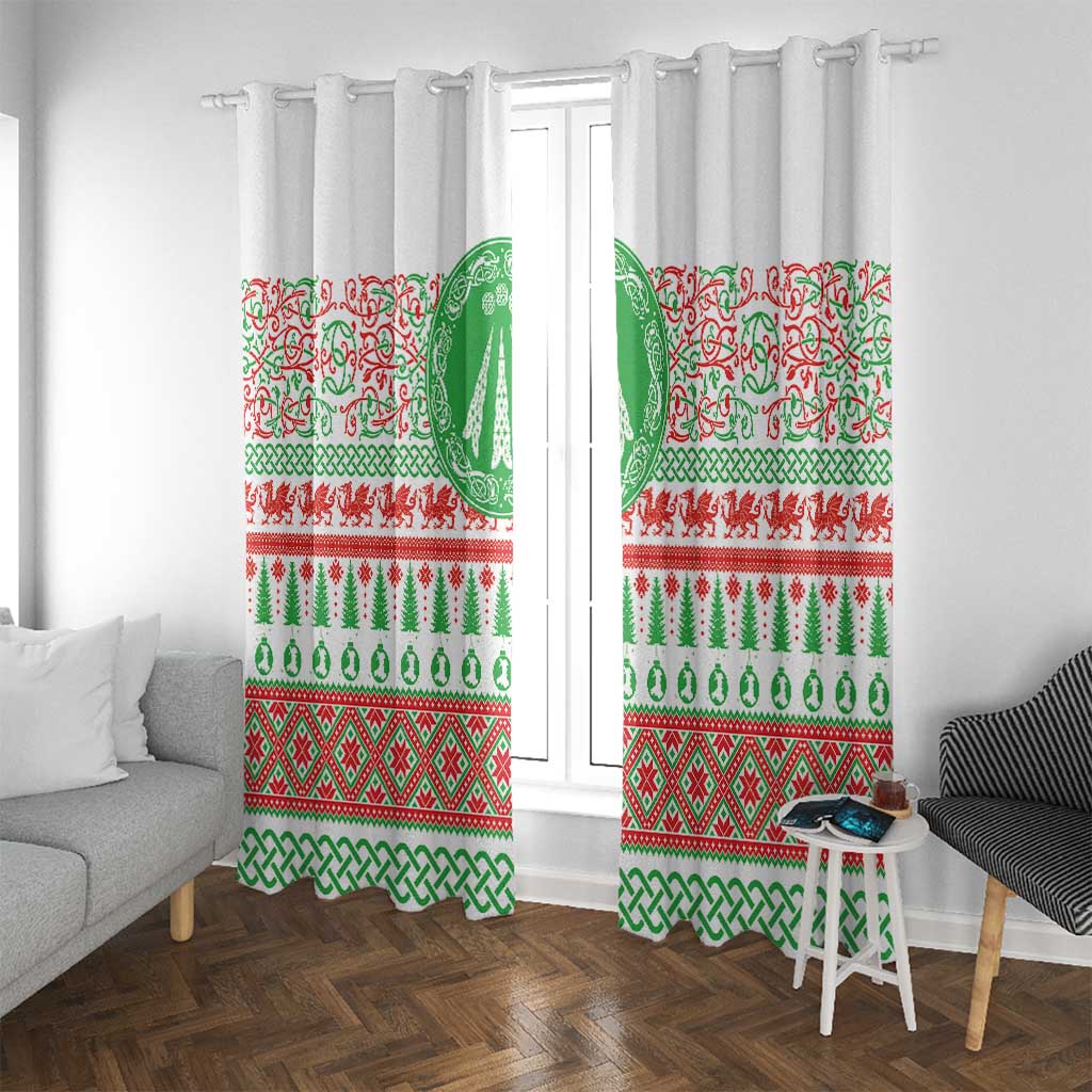 Welsh Christmas Window Curtain Awen and Celtics Culture with Xmas Elements - Wonder Print Shop