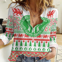 Welsh Christmas Women Casual Shirt Awen and Celtics Culture with Xmas Elements - Wonder Print Shop