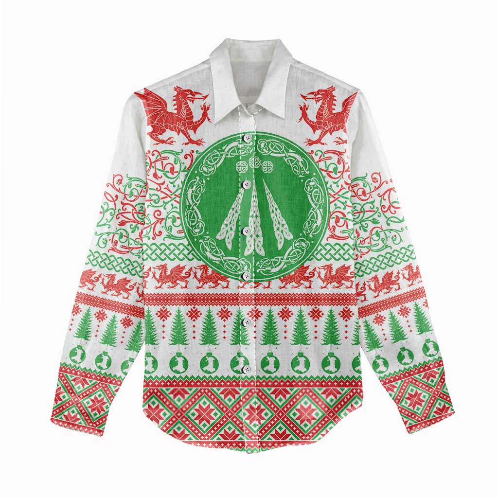 Welsh Christmas Women Casual Shirt Awen and Celtics Culture with Xmas Elements - Wonder Print Shop