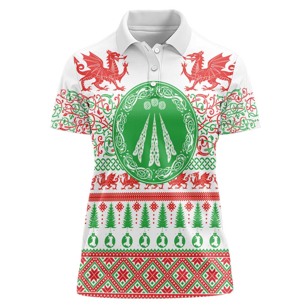 Welsh Christmas Women Polo Shirt Awen and Celtics Culture with Xmas Elements - Wonder Print Shop