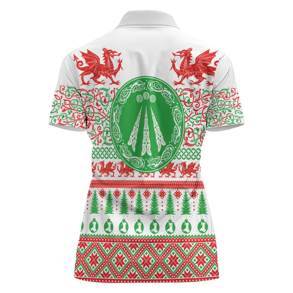 Welsh Christmas Women Polo Shirt Awen and Celtics Culture with Xmas Elements - Wonder Print Shop