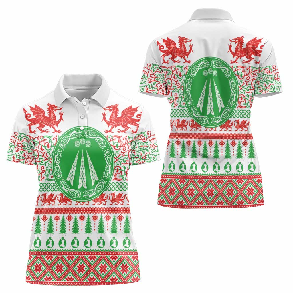 Welsh Christmas Women Polo Shirt Awen and Celtics Culture with Xmas Elements - Wonder Print Shop