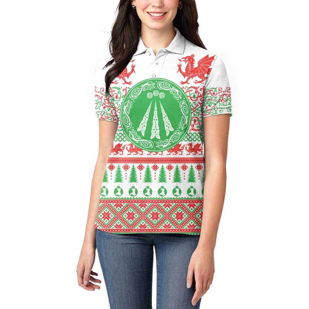 Welsh Christmas Women Polo Shirt Awen and Celtics Culture with Xmas Elements - Wonder Print Shop