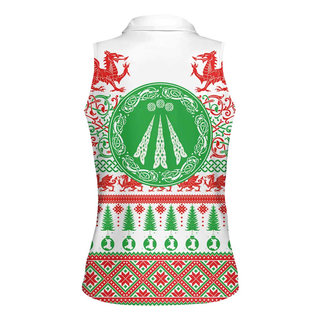 Welsh Christmas Women Sleeveless Polo Shirt Awen and Celtics Culture with Xmas Elements - Wonder Print Shop