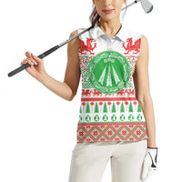 Welsh Christmas Women Sleeveless Polo Shirt Awen and Celtics Culture with Xmas Elements - Wonder Print Shop