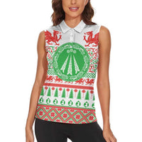 Welsh Christmas Women Sleeveless Polo Shirt Awen and Celtics Culture with Xmas Elements - Wonder Print Shop