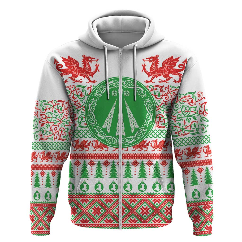 Welsh Christmas Zip Hoodie Awen and Celtics Culture with Xmas Elements - Wonder Print Shop