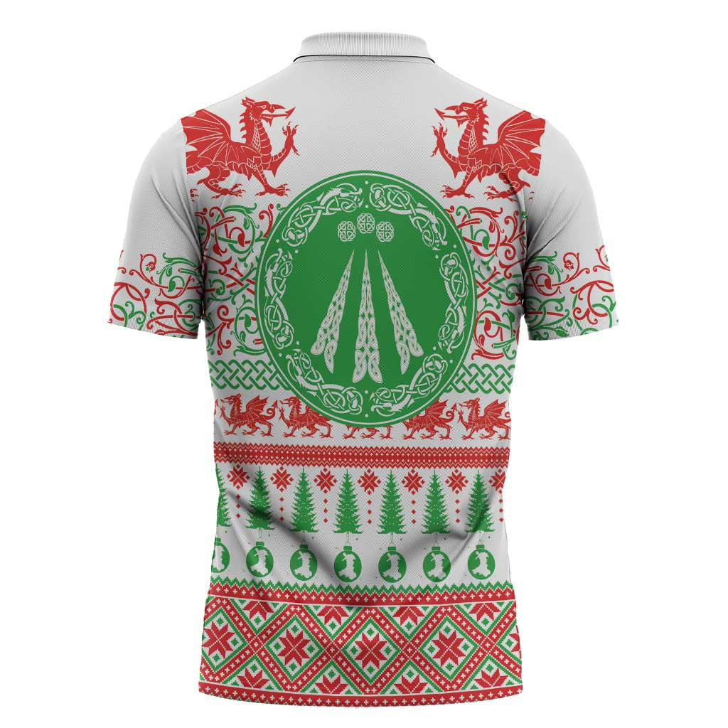 Welsh Christmas Zipper Polo Shirt Awen and Celtics Culture with Xmas Elements - Wonder Print Shop